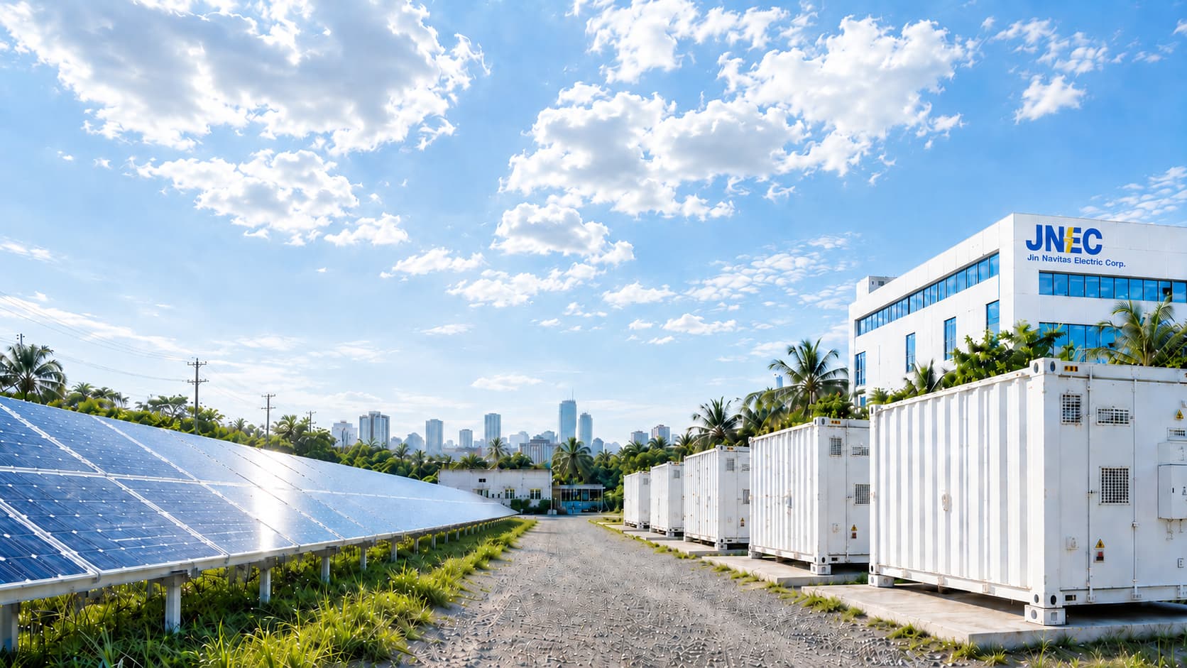 Wind turbines and solar panels representing renewable energy
